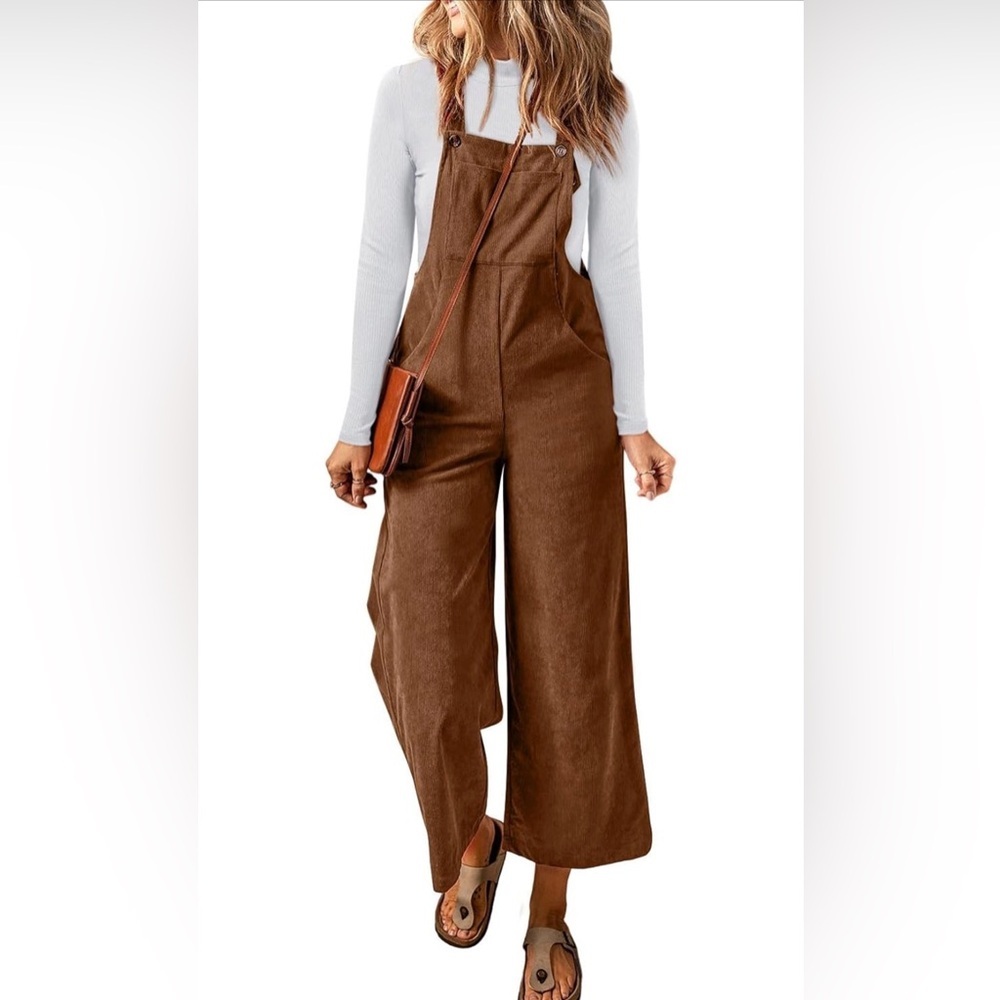 🆕Corduroy Casual Sleeveless Adjustable Strap Wide Leg Jumpsuits with Pockets